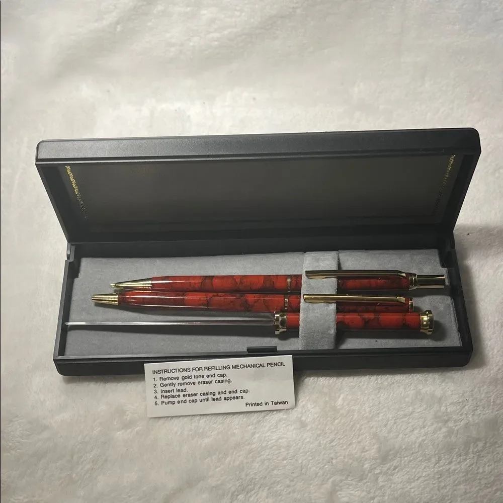 Elegant Red and Gold Pen Set